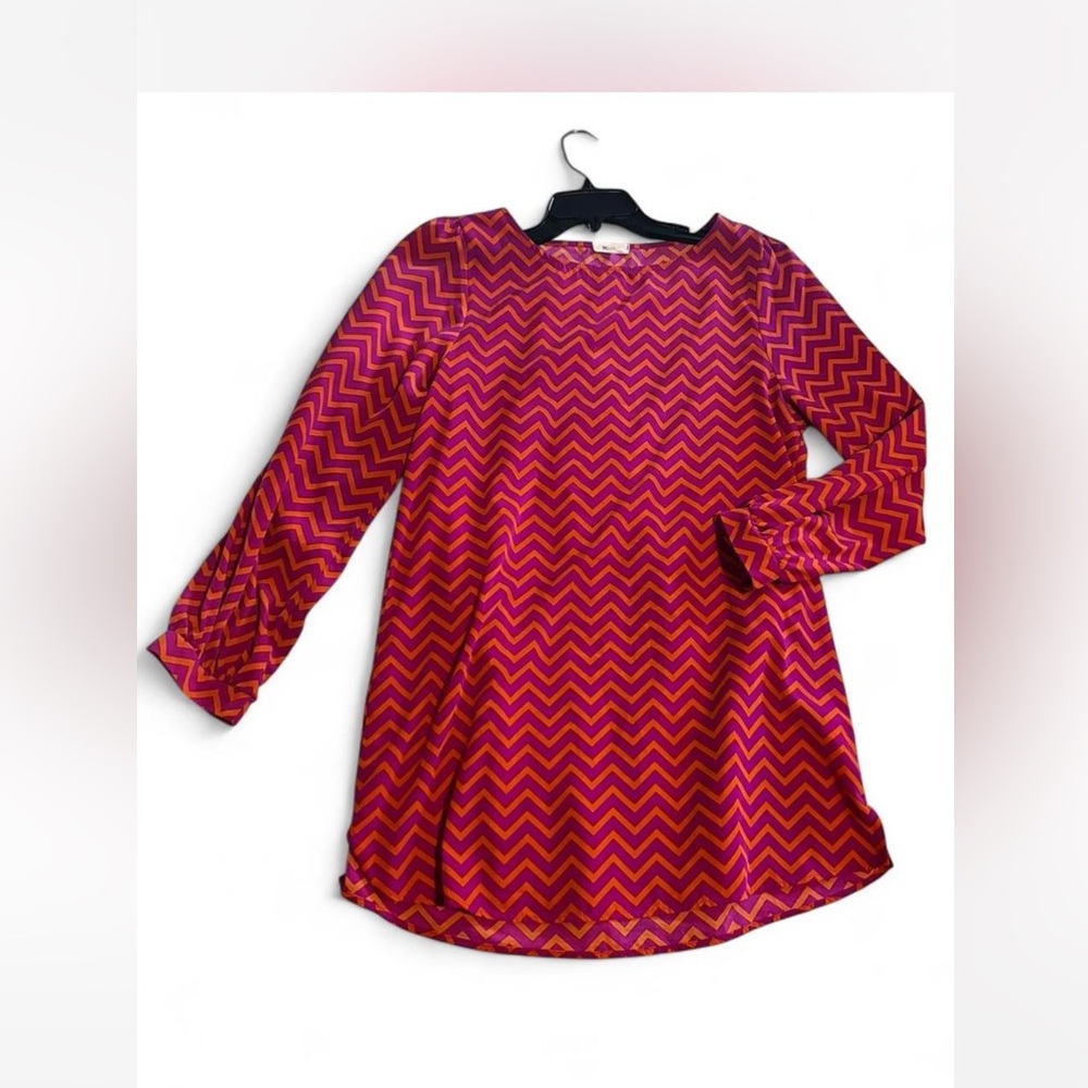 Everly sz Large Chevron Mini dress pink orange long sleeve y2k shift preppy